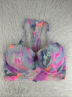PINK Victoria’s Secret Pastel Tie-Dye Lace Racerback Push-Up Bralette Bra M D-DD